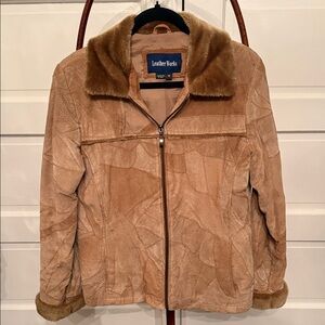 Vintage Patchwork Suede Jacket Faux Fur Collar 70s Boho Penny Lane Coat